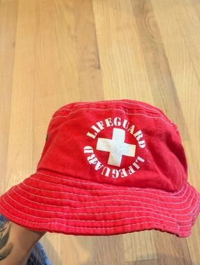 Official Lifeguard Red Bucket Hat with White Cross